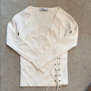Zara Off-White Lace-Up Sweater
